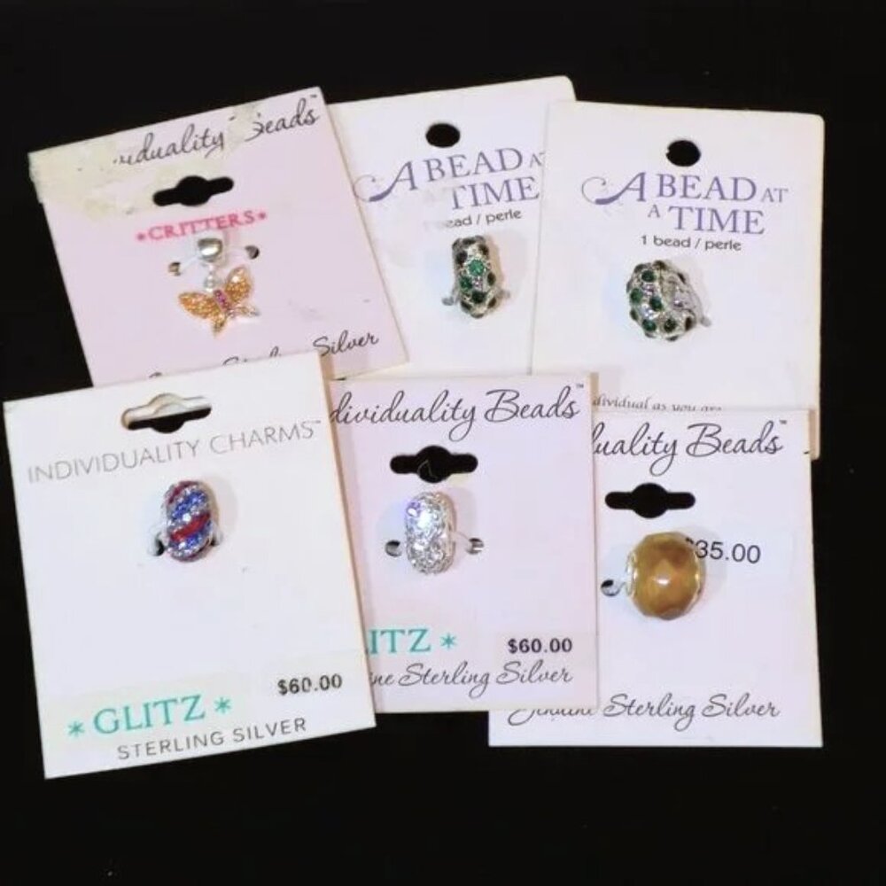 Lot of 6 New $210 Beads & Charm Bundle.  Sterling Silver, Crystal. Tiger's Eye